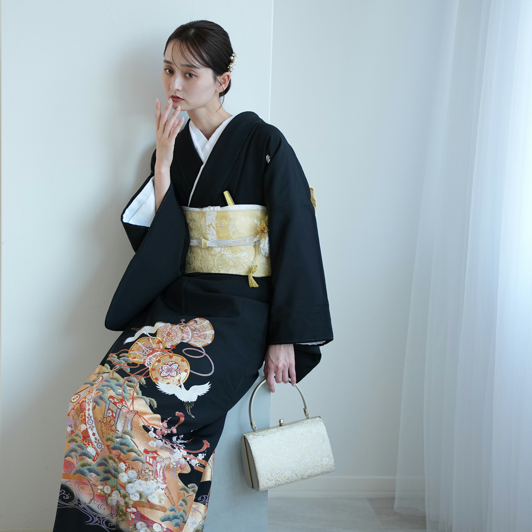 【レンタル】黒留袖レンタル フルセット 高級 正絹 結婚式着物 留袖 黒留袖 おすすめ お宮参り 母親 留袖レンタル レンタル着物 セット レンタル留袖 黒留め袖 貸衣装 レンタル衣装 着物セット 菊 梅 鶴 御所車 古典