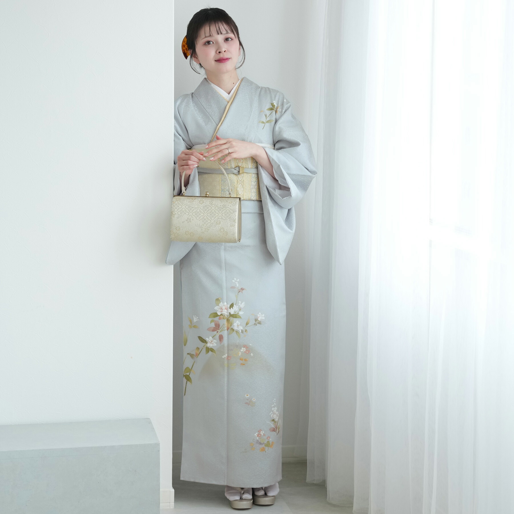 【レンタル】【附下訪問着 20点フルセット ブルーグレーに咲く花】 七五三 母 フルセット 女性 付け下げ 20点セット フリーサイズ 花 青系 女性 くすみ 附下 附け下げ フォーマル 入学式 卒業式 結婚式 二次会 お宮参り 食事会 パーティー 式典 往復送料無料