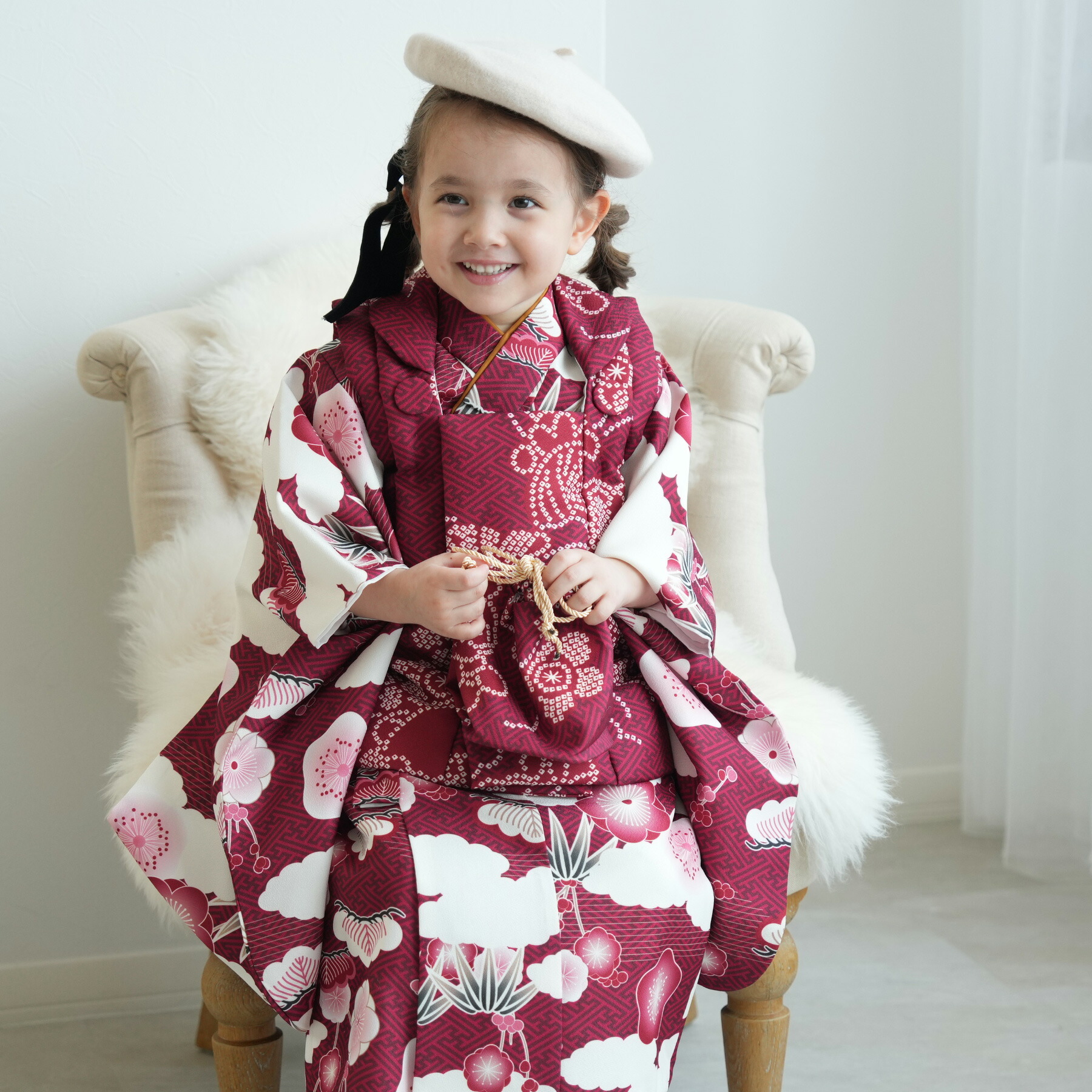 楽天市場】【レンタル】【ひよこ商店 七五三 着物 3歳 女の子 ベレー帽