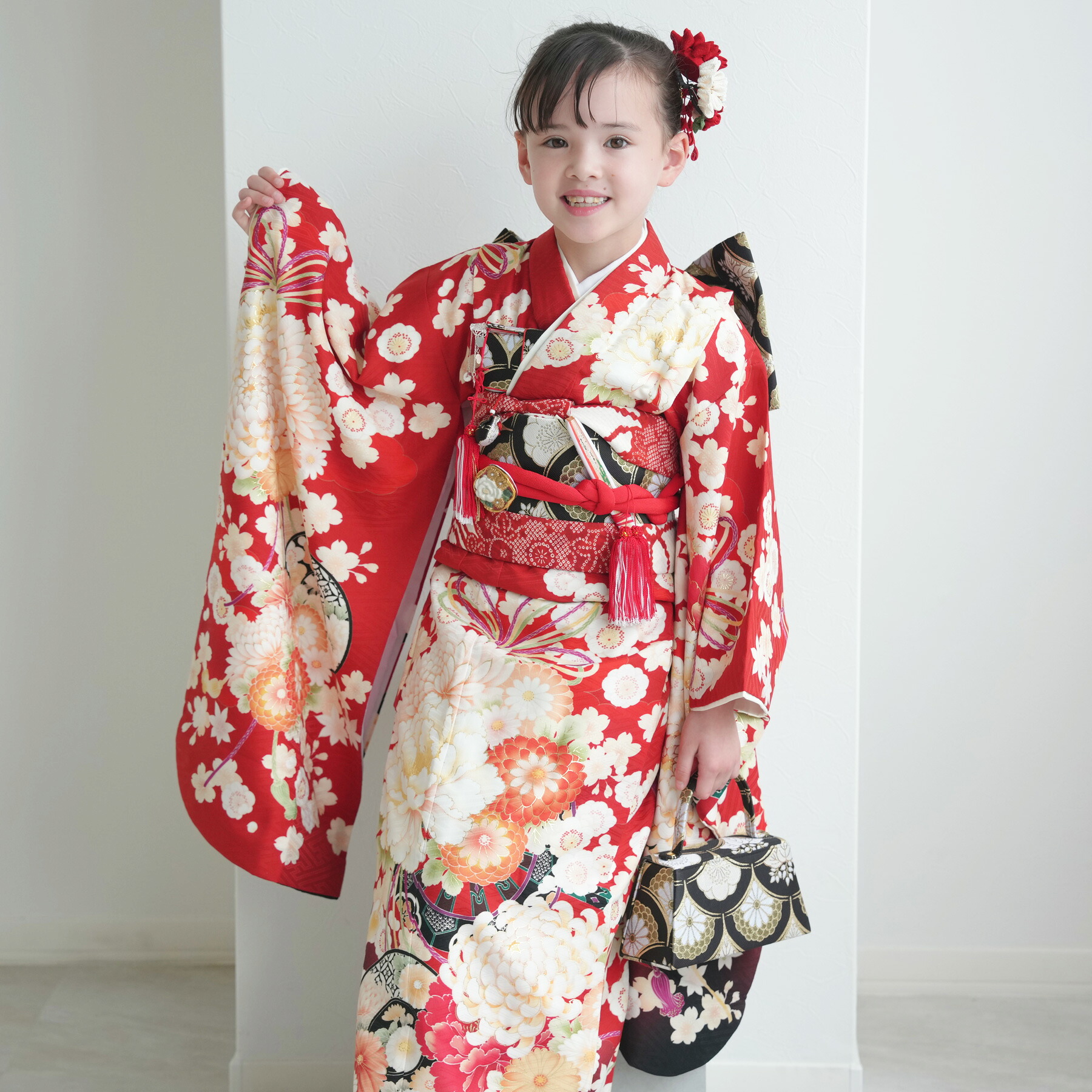 七五三　7歳　着物　ピンク　絵羽　四つ身　作り帯　花夢ニ　フルセット　女の子 七五三 着物 7歳 女の子 着物フルセット 式部浪漫 ブランド 絵羽