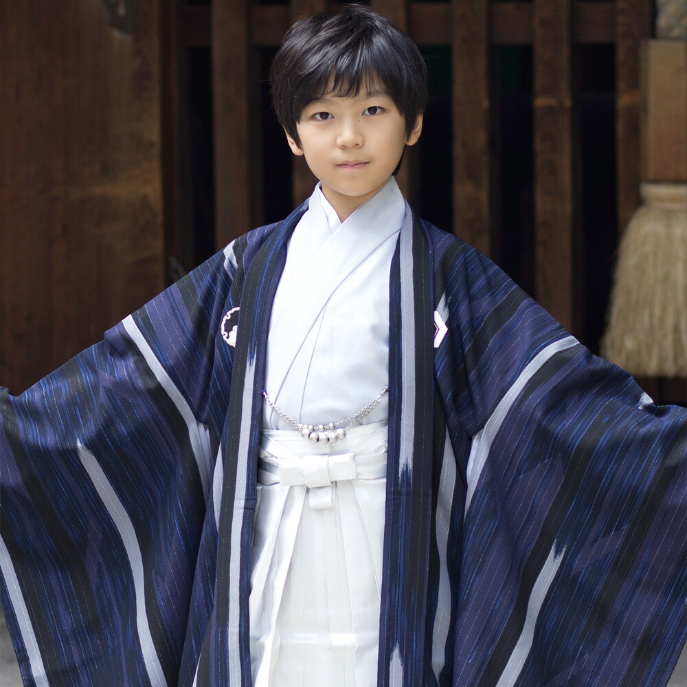 【レンタル】レンタル 袴 セット 子供 男 ハイジュニア 袴セット 卒業式 着物レンタル ハカマ はかま rental 往復送料無料【ニコアンティーク レンタル 10点セット 男の子 紋付羽織 袴セット モダン・ネイビーの矢絣】着物 袴 小学生 ジュニア 古典 紺 白 紋|ニコアンティーク
