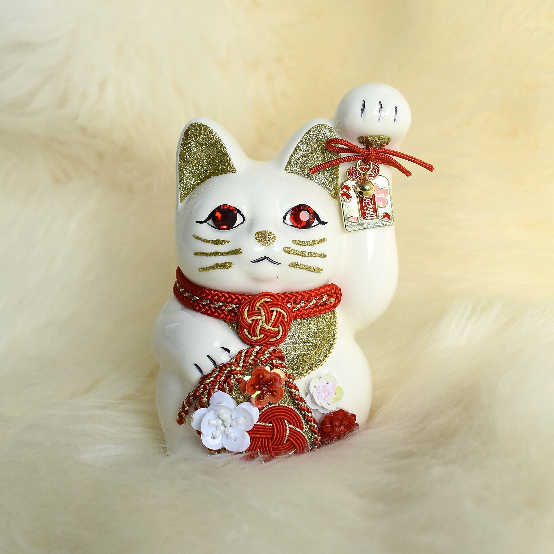 【美品】ネコ　猫　招き猫　陶器　置物　インテリア　工芸品　美術品　A1392 美品】ネコ 猫 招き猫 陶器 置物 インテリア 工芸品 美術品