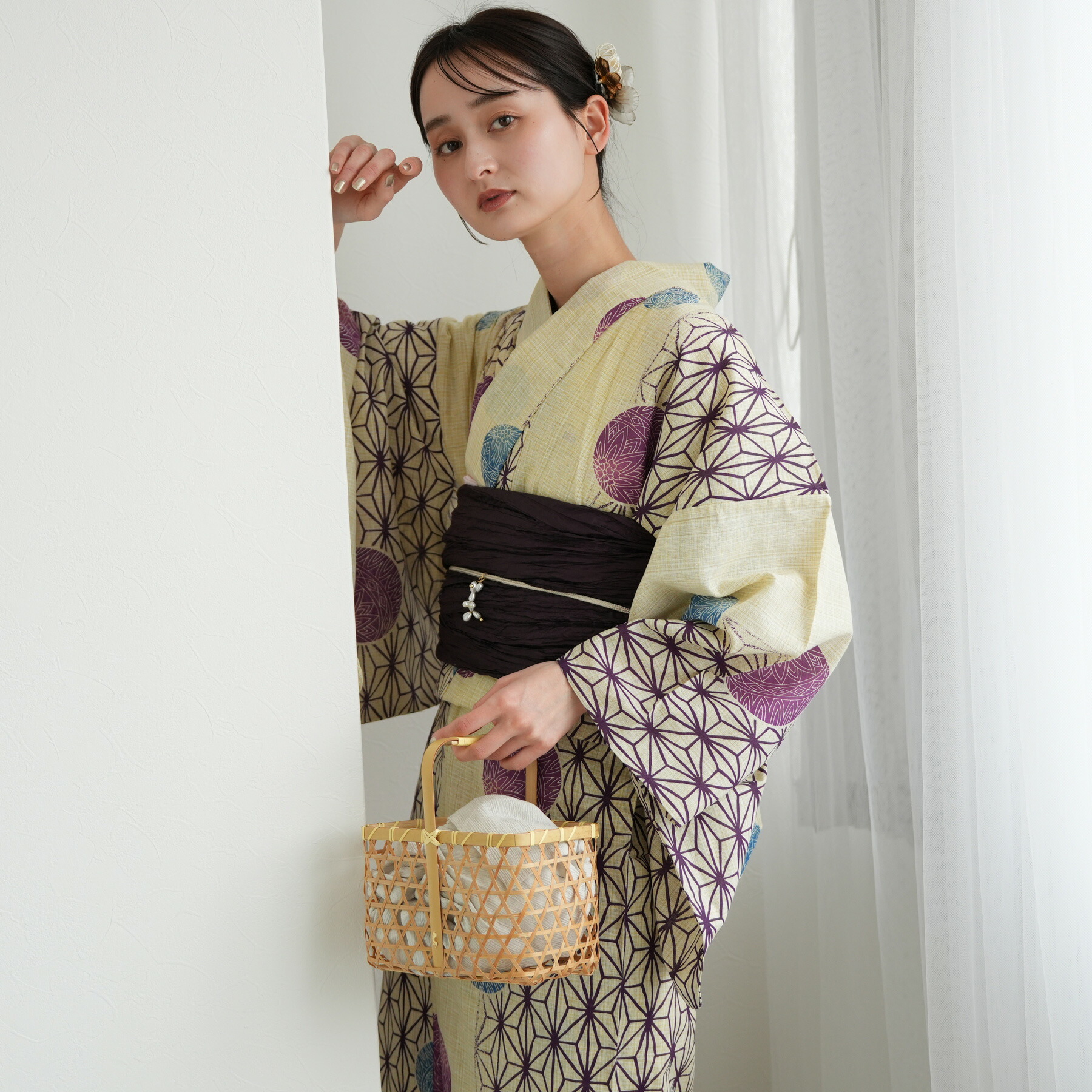 楽天市場】浴衣 レトロ 3点セット(浴衣/帯/下駄) 青系 アイボリー 黒