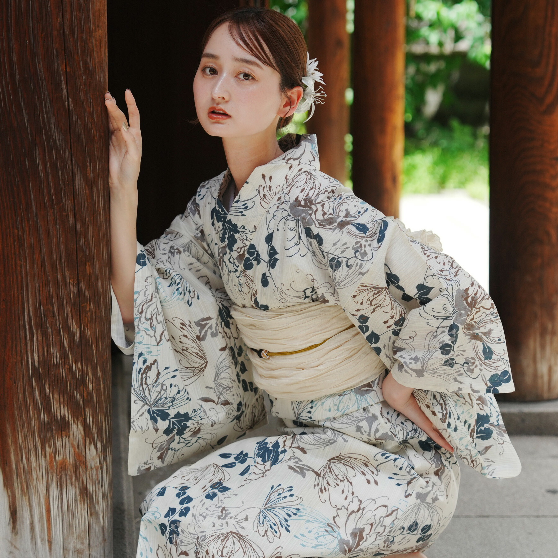 上品レトロレアカラー★ちりめん古典グレー★着物帯他小物フルセット SOUBIEN 帯揚げ レース 着物 カジュアル 浴衣 オフホワイト