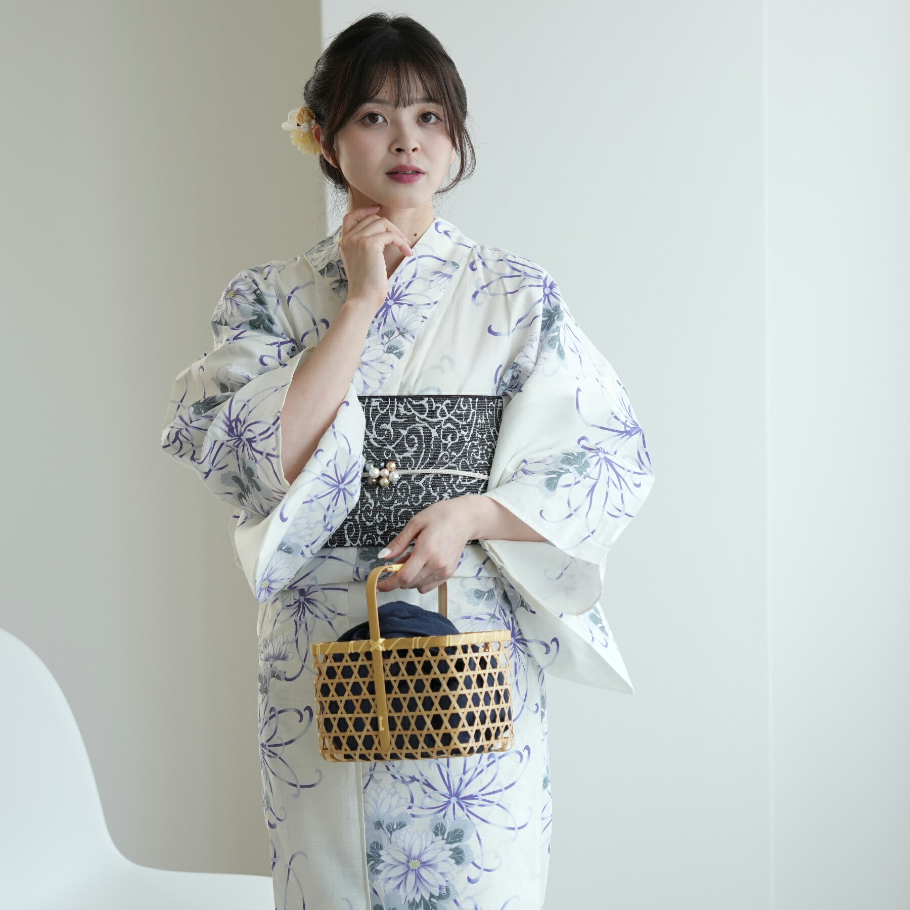楽天市場】【綿絽 高級変わり織 浴衣3点セット 胡桃と山吹茶色の