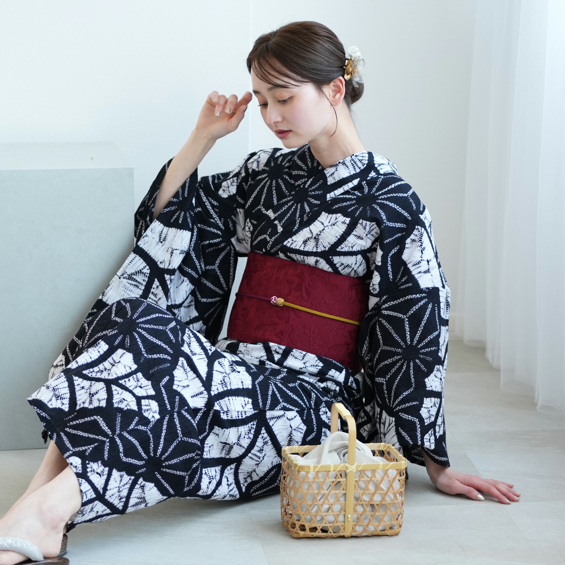 楽天市場】【utatane 有松絞り 浴衣3点セット 彩綿絽 藍色の