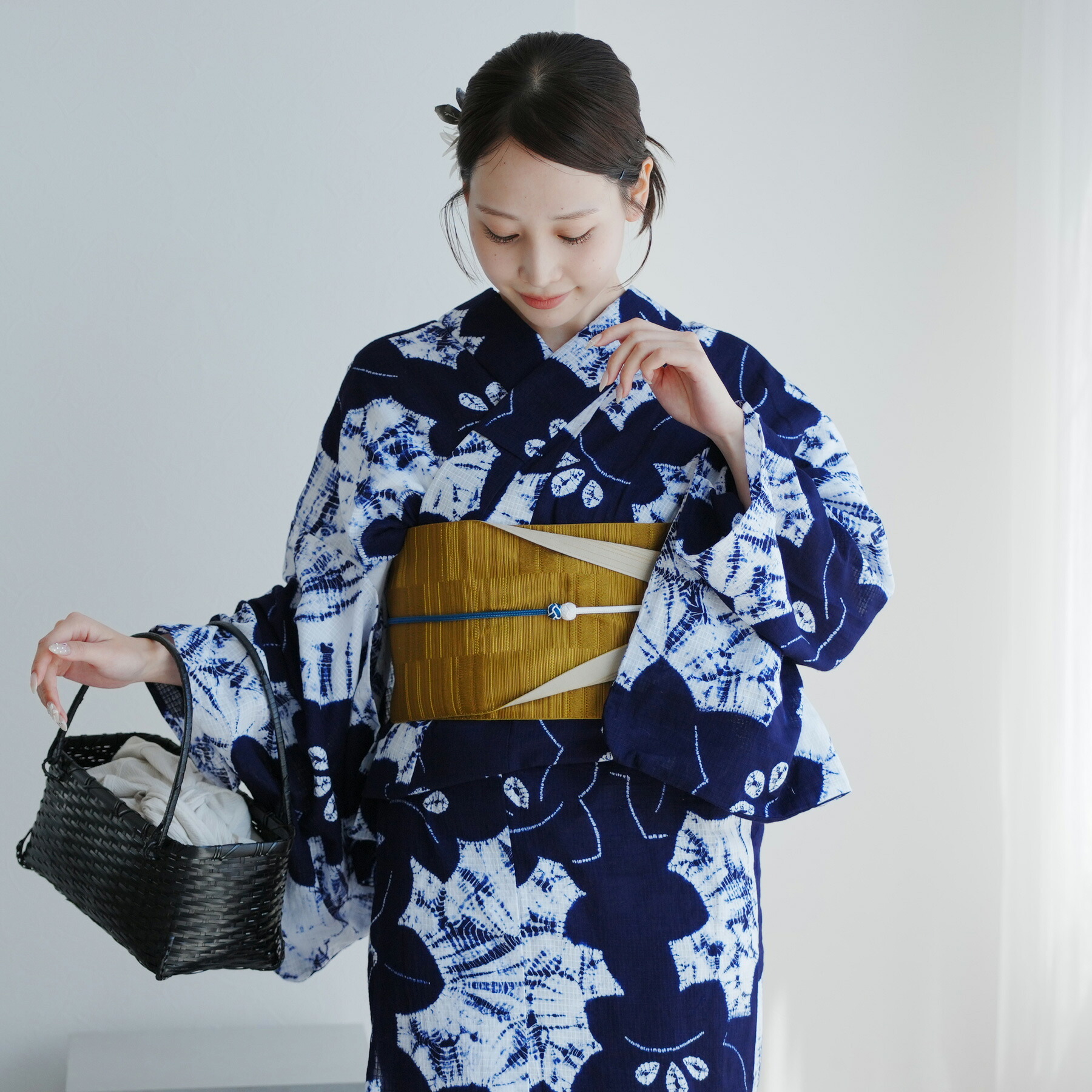 【utatane 京鹿の子絞り/有松染め 浴衣3点セット 伝統工芸士・清江和雄 桔梗】極み 伝統工芸 日本製 国産 国内縫製 手縫い併用 希少 フリーサイズ 浴衣セット（ゆかた・帯・下駄） 一度袖を通すと忘れらないガーゼのような至極の肌当たり
