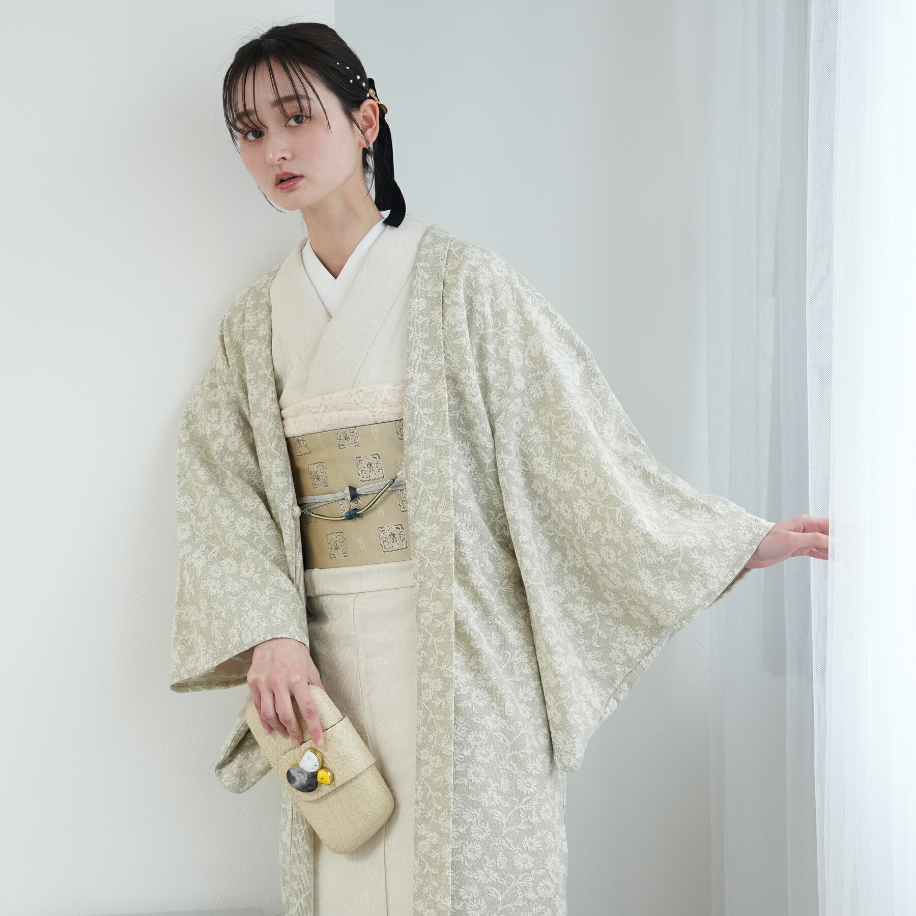 ［ニコアンティーク公式］薄羽織 着物 日本製 国産生地 フリーサイズ レディース 長羽織 和装コート アウター 塵除け モザイクフラワー ピスタチオ グリーン 春夏秋 エレガント 上品 仕立て上がり 着物好き 10,009円