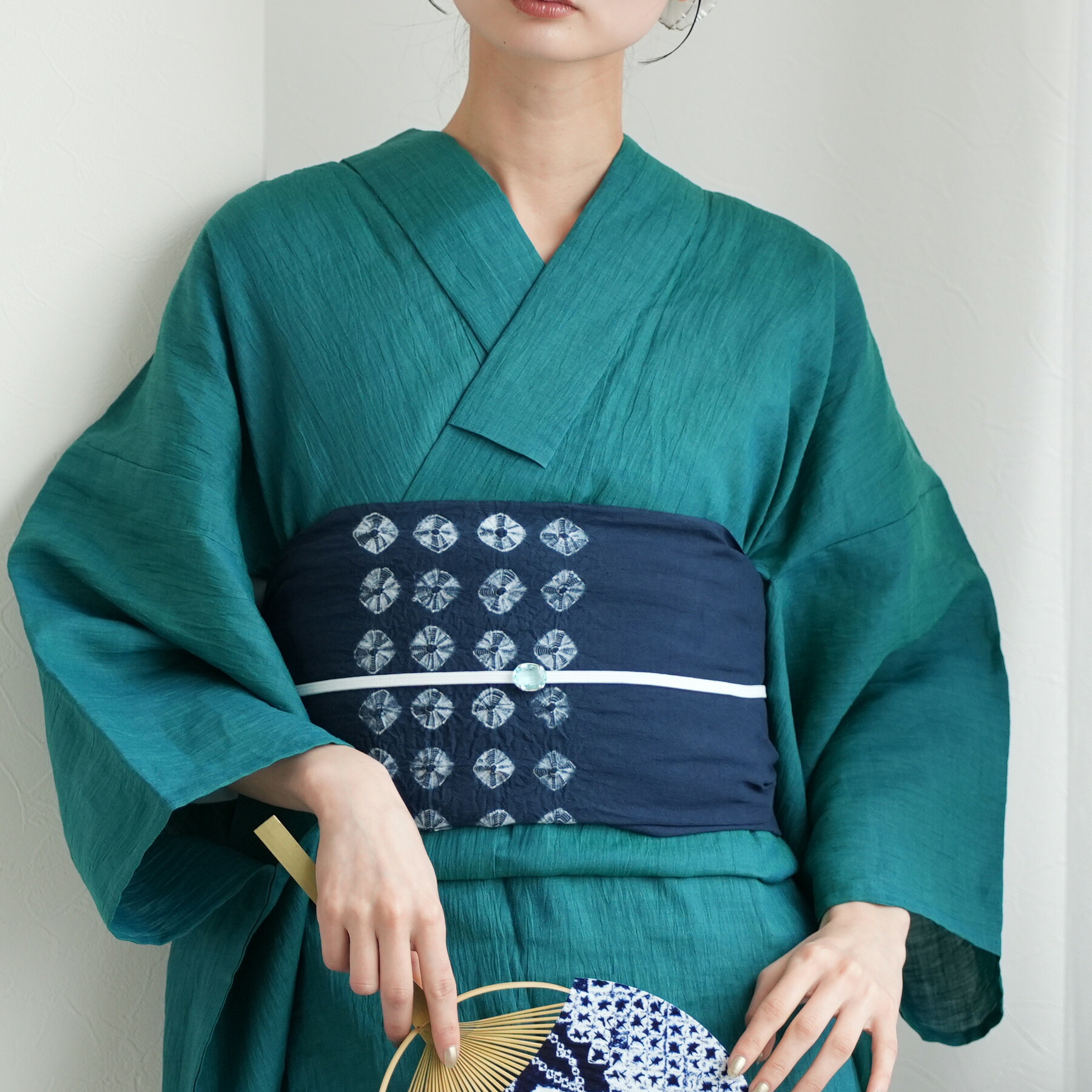 【utatane　綿麻　清江絞り　有松染め　兵児帯　菱　くすみ紺】レディース 女性 日本製 国産 夏用 浴衣 夏着物 天然素材 麻混 天然素材 単品 綿着物 普段着 レディース帯 アレンジ簡単