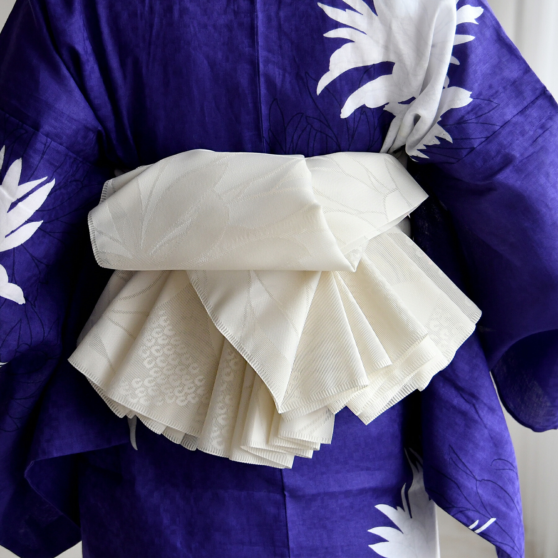 【utatane 兵児帯 単品 紋紗織｜大輪の菊・クリーム】日本製｜帯｜夏物｜紋紗｜紗｜透かし織｜浴衣(ゆかた）・夏着物に｜ニコアンティーク