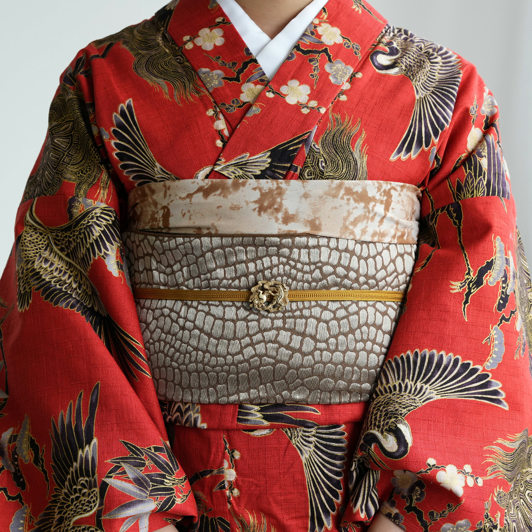 【 ジャガード兵児帯｜帯単品｜艶クロコ -ブラウン- 】 日本製｜大人のへこ帯｜リバーシブル