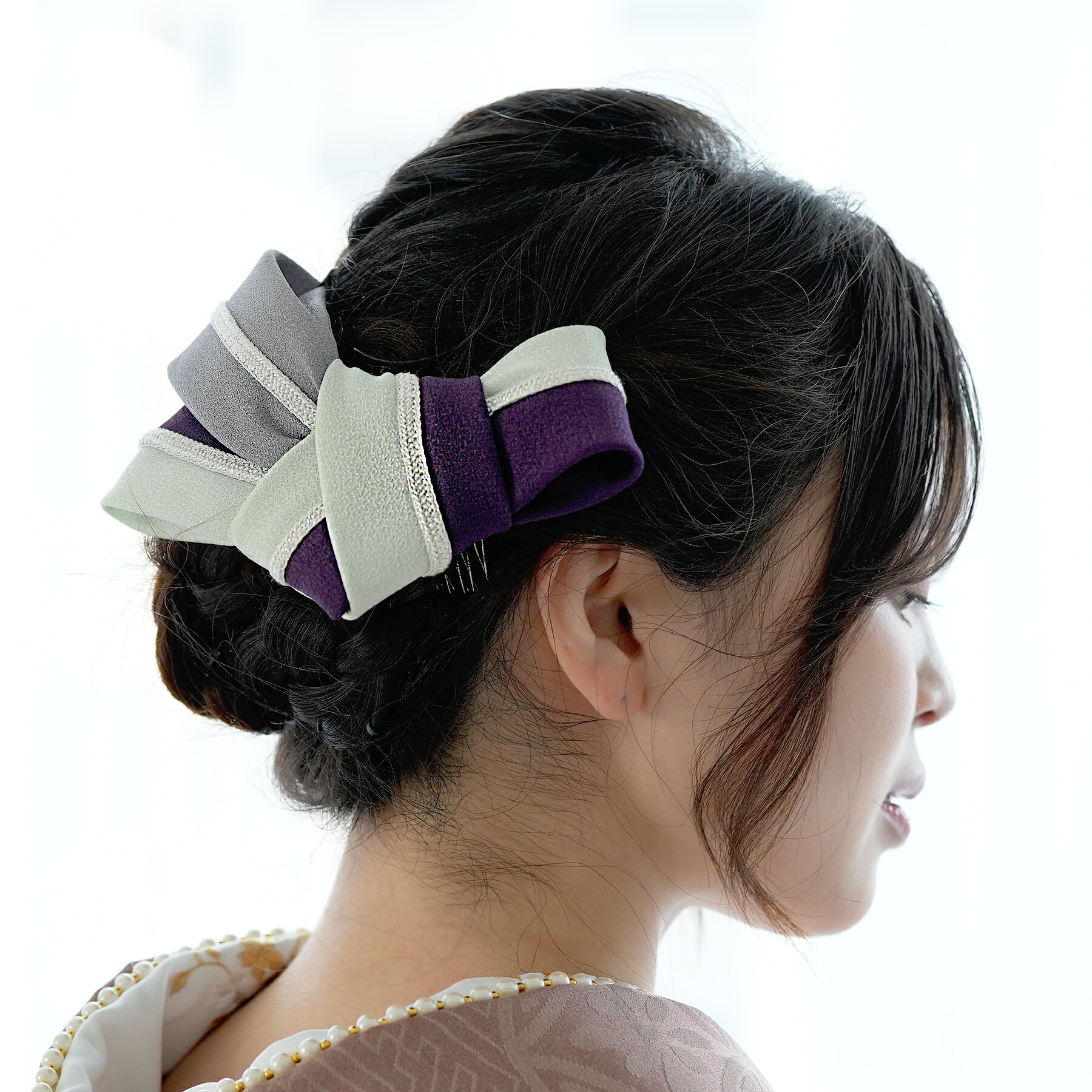 髪飾り 浴衣 着物 袴 振袖 成人式 ヘアアクセ 国産 日本製 リボン マルチ系 女性 ladies 白 黄 ピンク 紫 ラベンダー 立屋結び風リボンコーム パステルカラー くすみカラー ニュアンスカラー はいからさん 大正ロマン