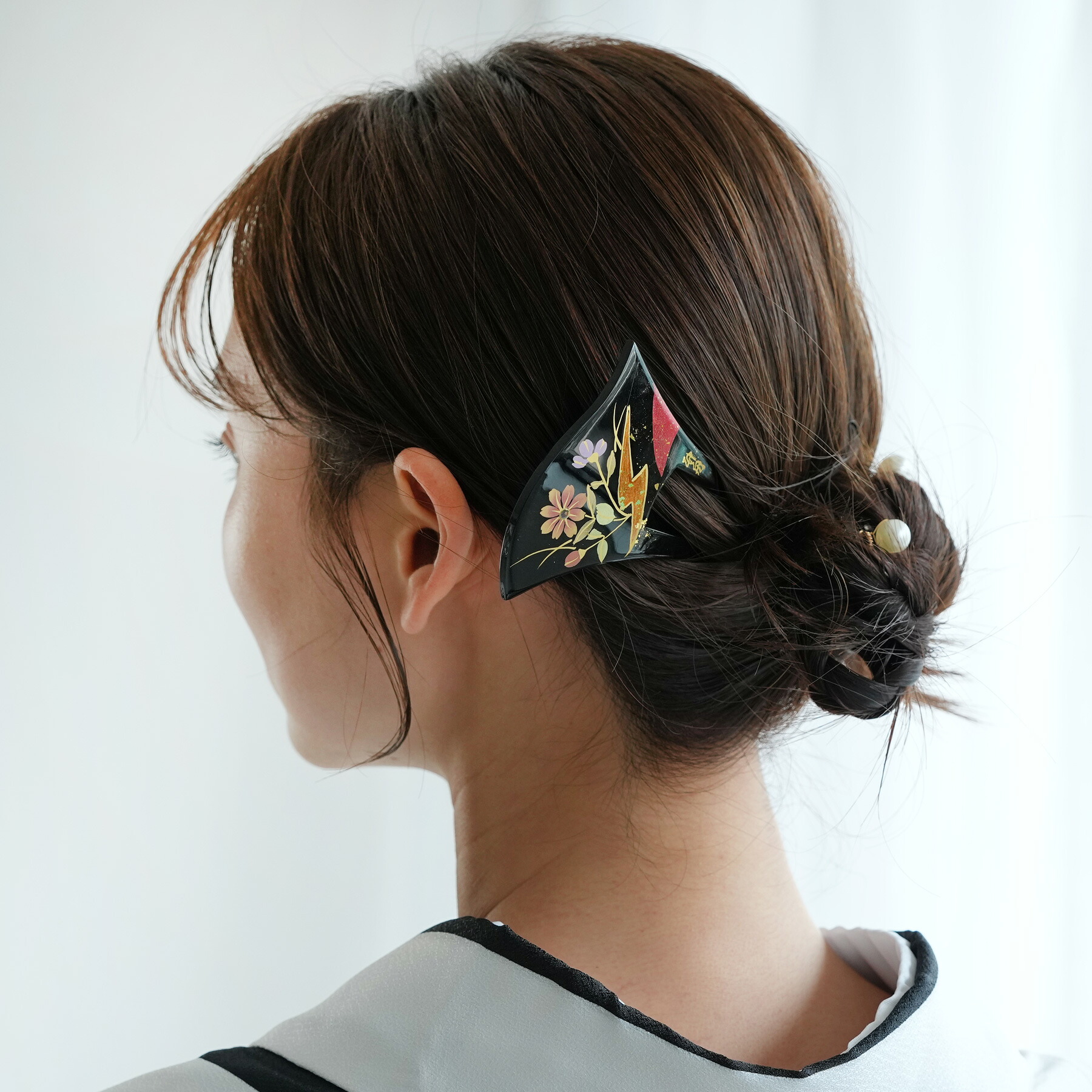 【日本製 かんざし 花霞】髪飾り 簪 蒔絵調 二本差し 髪留め バチ型 扇型 簪 結婚式 入園式 入学式 卒業式 和服 着物 フォーマル