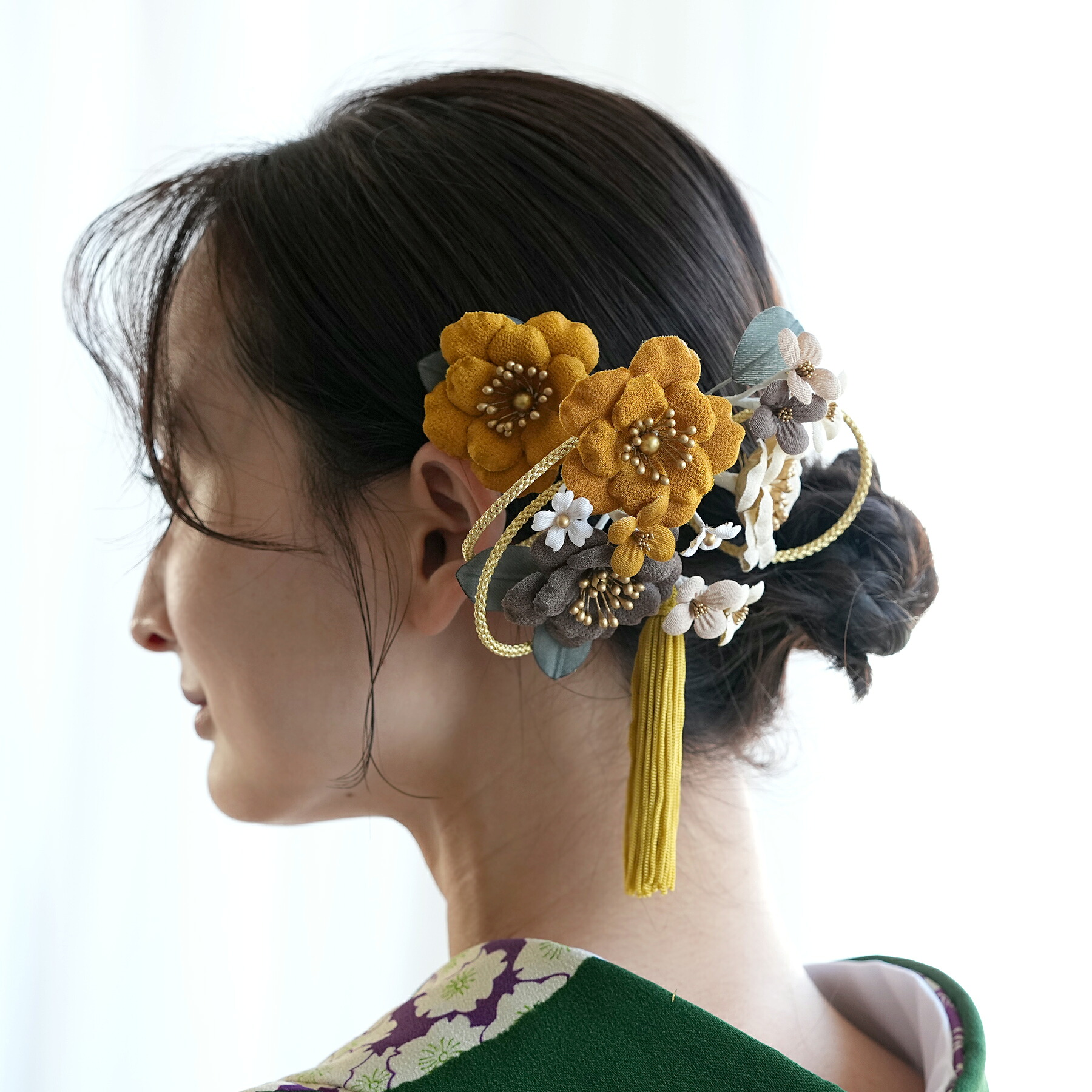 【髪飾り 大正レトロ梅＆タッセル コームUピン2点セット】 ヘアアクセ 大正ロマン レトロ アンティークカラー 振袖 袴 成人式 卒業式 前撮り ヘアメ ヘアアレンジ 日本製 国産