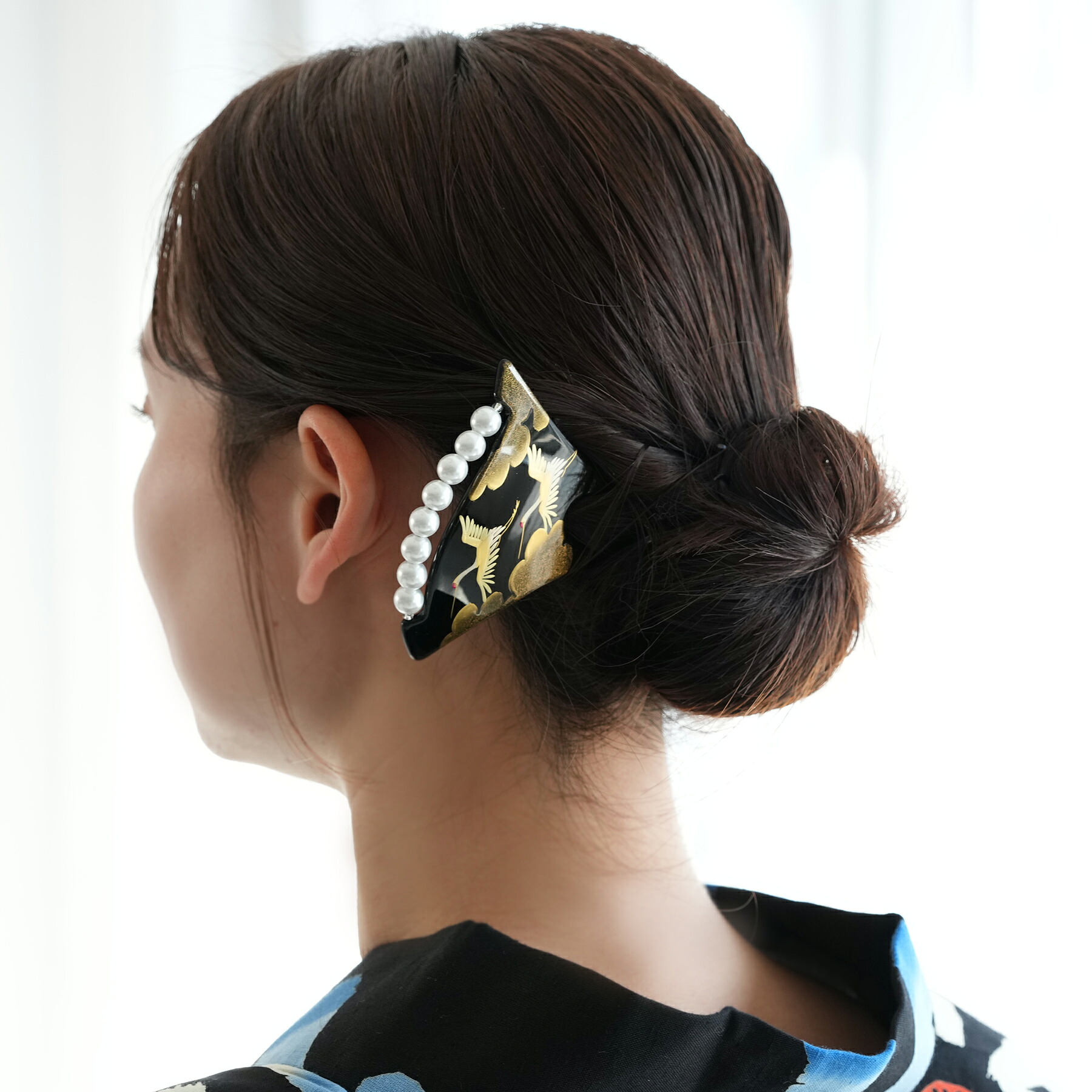 【パール蒔絵かんざし 瑞雲鶴】日本伝統漆工芸／手描き蒔絵ヘアアクセサリー 最上級の縁起柄 婚礼・式典・贈答用に