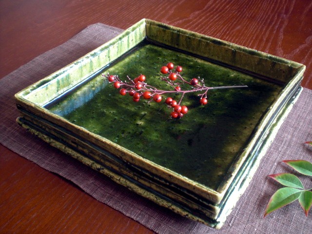 ★陶芸作家・野々村浩司作/総織部四方角鉢(小)　 【贈り物】　