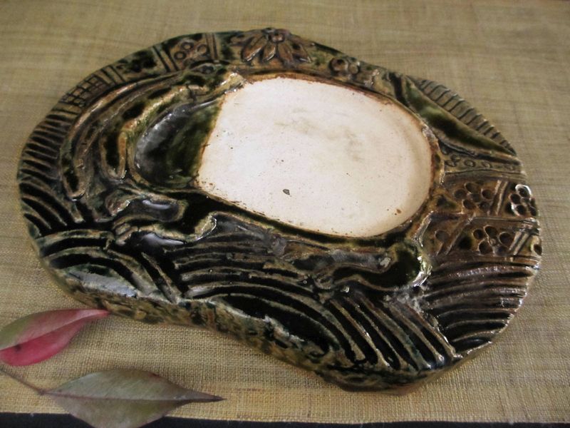 陶芸作家・佐藤和次作 織部 陶硯　ギフト｜織部の器／千瓢