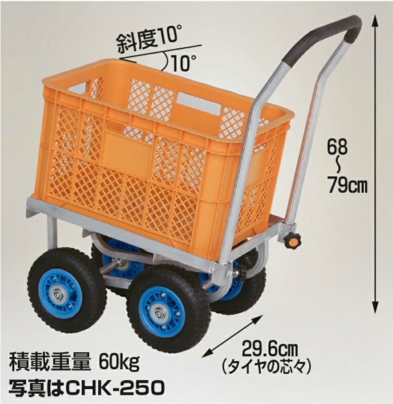 【マラソン期間5%OFFクーポン17日9時まで】愛菜号 ハウスカー 20kg 積載重量60kg コンテナ斜め置きタイプ ノーパンクタイヤ 仙台銘板 CHK-250N ハラックス HARAX