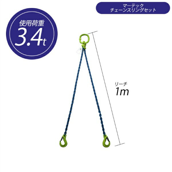 【百貨店SALE尖んがり2倍11日1時まで】チェーンスリングセット 2本吊り 当て嵌める掛け目3.4t マーテックGチェーンスリング TG2‐EGKNA 8mm×1m 綿津見製器産業 TAIYO 1011743