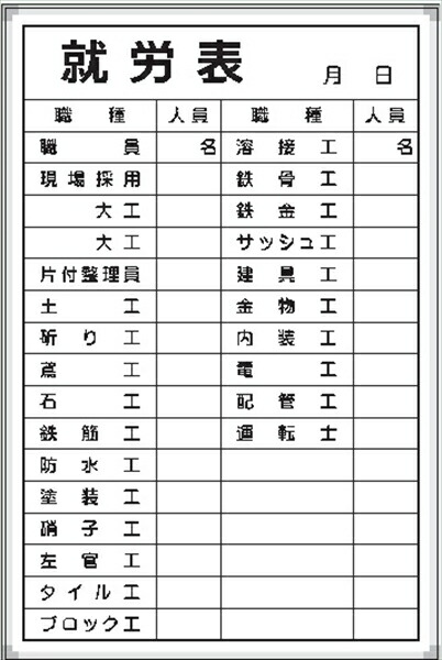 白いことゲーム盤 勤める表（職種あり手合い） Ｄ-4Ｗ 900×600粍 軽銀枠入眼 粉受け付き添い人 吊り金具付き添い人