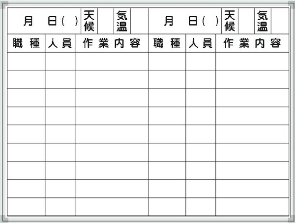 【マラソン期間2%OFFクーポン8日11時まで】ホワイトボード 作業予定表 Ｄ-5Ｗ 900×1200mm アルミ枠仕上げ 粉受け付き 吊り金具付き