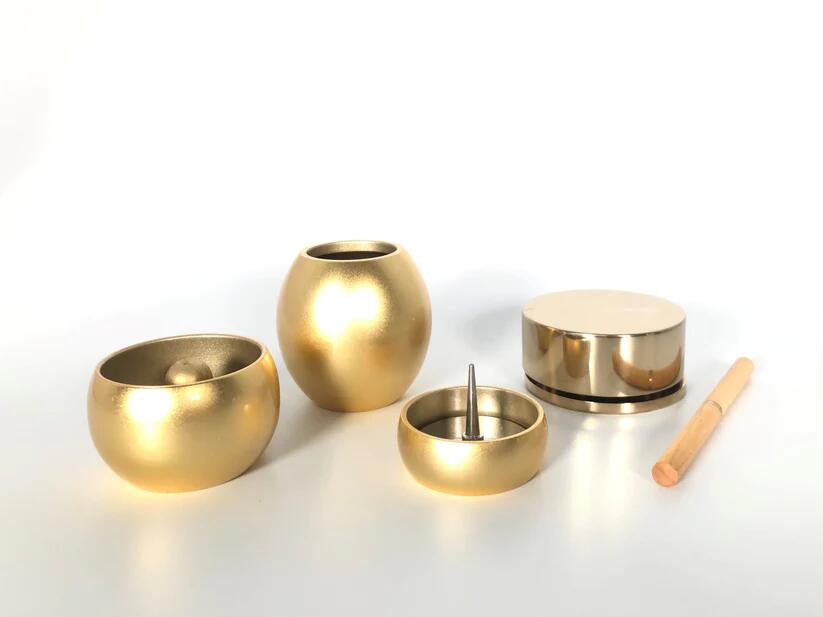 ペット おりん ペット 線香立て ペット仏具4セット 【金色】Minimaru+Cylinder（ミニマル+シリンダー） 真鍮 花立 線香立て ろうそく立て おりん 日本製 ペット仏具 ペット供養 スタイリッシュ モダン シンプル 犬 ネコ うさぎ