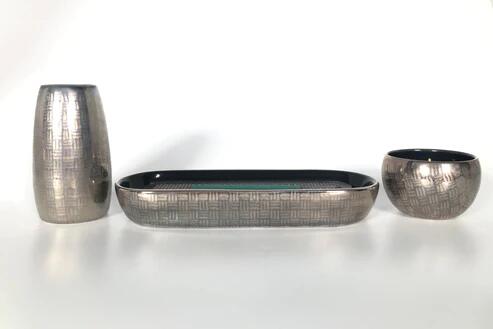 ペット 線香立て ペット仏具3セット 【銀色】 Kago（篭） 陶器 花立 線香立て ろうそく立て 日本製 ペット仏具 ペット供養 スタイリッシュ モダン シンプル 犬 ネコ うさぎ