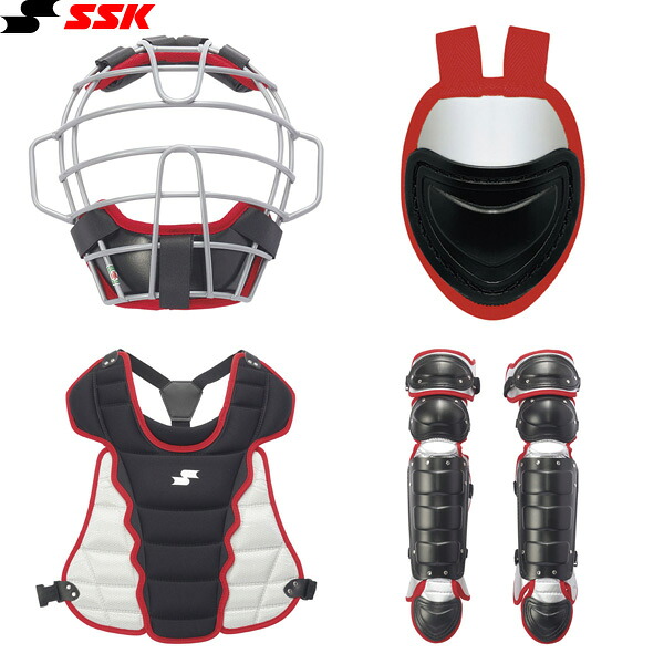 SSK　少年軟式・ソフト兼用　キャッチャー防具4点セット/ CGSET26JNS-9095（ブラック/シルバー）｜鮮一　店