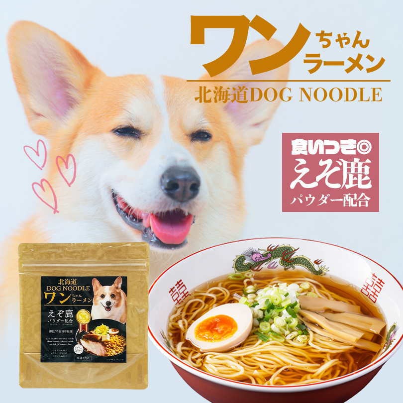 犬用 一お父ちゃんラーメン 乾麺 3食入 貨物輸送無料 低塩 染めつける料不当て嵌める 北海道 DOG NOODLE えぞ鹿 黒色火薬組みあわせる 愛玩動物ボンネット ドックボンネット らーめん  即席麺