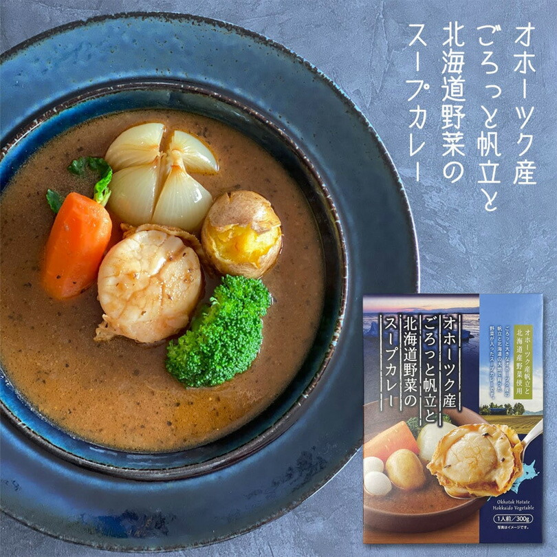 オホーツク産 ごろっと帆立と北海道野菜のスープカレー 1食入 送料無料 北海道 オホーツク 江別 斜里 十勝 カレー レトルト グルメ ご当地 お土産 ギフト プレゼント 贈り物