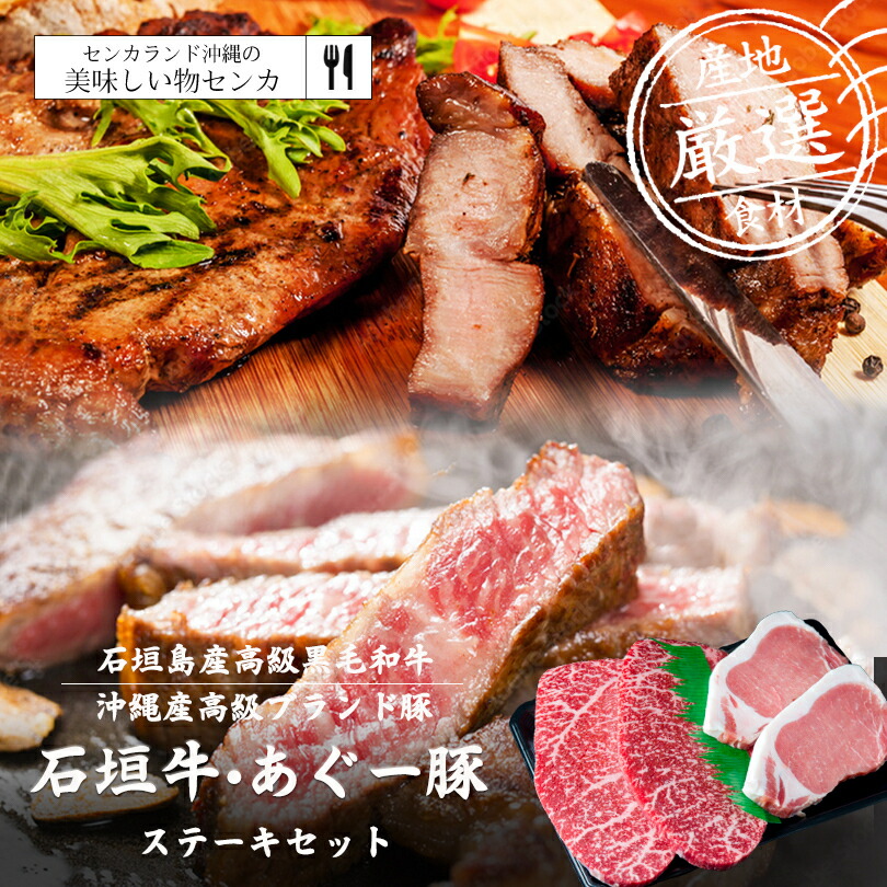 石垣牛・あぐー豚 ステーキセット 【贈答用化粧箱入り】 送料無料 沖縄県産和牛 沖縄県在来豚 お取り寄せグルメ 御歳暮 お中元 ギフト プレゼント 国産 贈り物 産地直送 食べ比べ