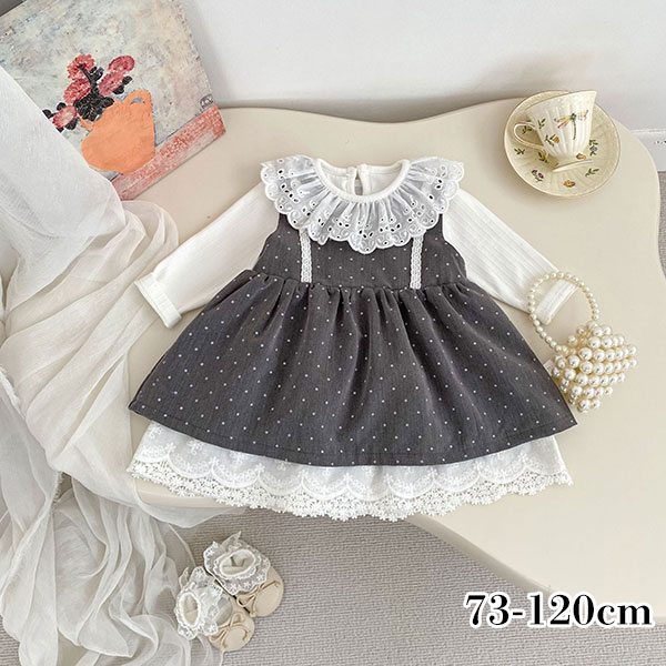 セレモニー対応 フリル襟 ブラウス＆ワンピース 2点セット 女の子 73cm 80cm 90cm 100cm 110cm 120cm 赤ちゃん お宮参り 退院 出産祝い ベビー 新生児 プレゼント ギフト 晴れ着 写真撮影 退院着 お食い初め 御祝 お祝い 韓国子供服 服 春 夏 秋 冬 ナチュラル