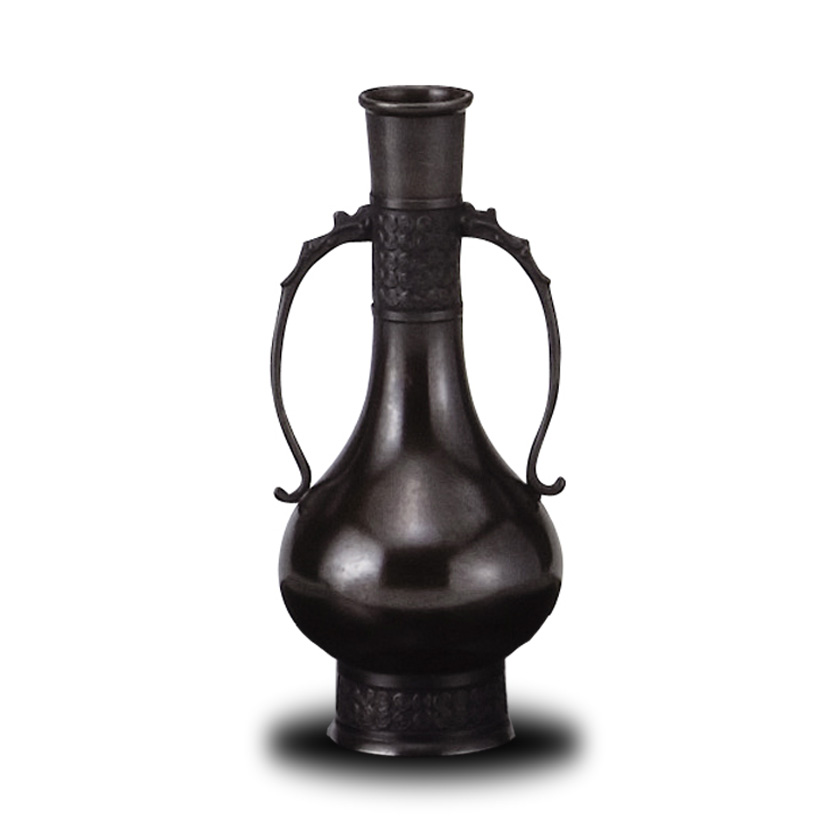 大野芳光 釣船 花入 唐銅（唐金） 唐草彫 釣鎖付 大野芳光 釣船 花入