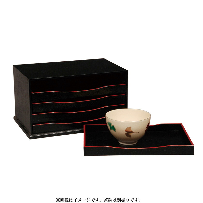 尖んがり3倍以上（歌留多当て嵌める） 茶道具 お菓子器（かしき） 五重盆 黒掻合塗 (かきあわせぬり) 一人分の点出し盆 5枚組 湖彩 ※すがた絵は想い浮かべるです。茶碗は別売りです。 コーヒー・お茶用品-その他