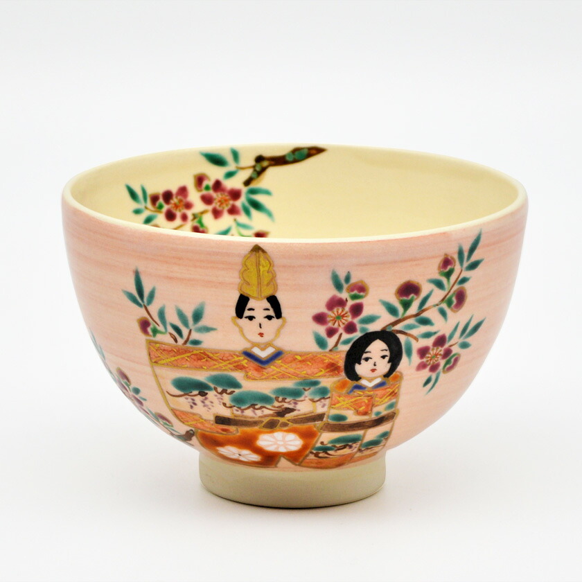 茶道具 抹茶茶碗（まっちゃちゃわん） 茶碗 桃釉 立雛 見谷 福峰 お雛様 桃の節句 上巳の節句｜お茶・茶道具・抹茶スイーツ千紀園