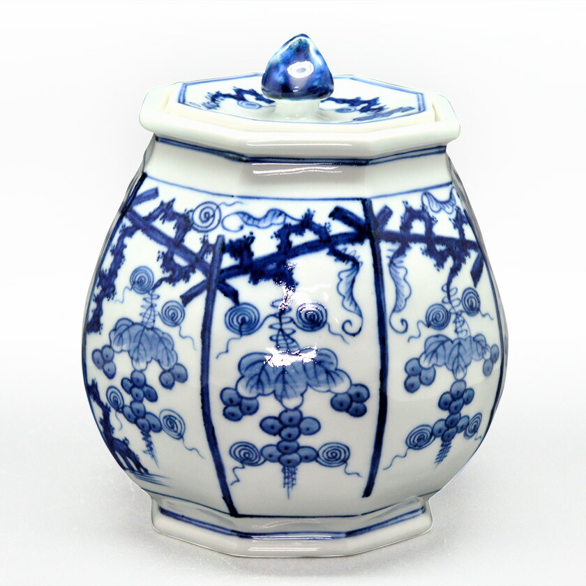【土日限定セール】茶道具/茶器　水指　染付八角葡萄棚　平安 静山 造 土日限定セール】茶道具/茶器 水指 染付八角葡萄棚 平安 静山 造