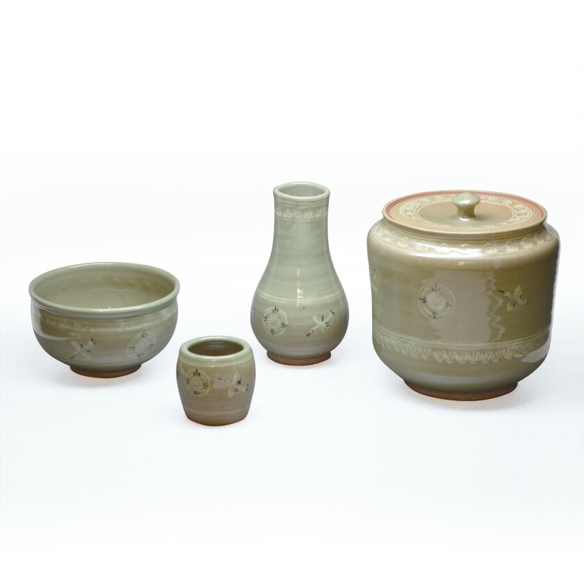 尖んがり3倍以上（歌留多当てはめる） 茶道具 皆具（かいぐ） 皆具 青磁 雲鶴 中村 与平