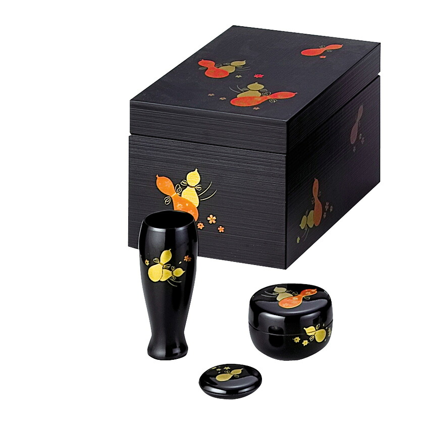 ポイント3倍以上(カード利用) 茶道具 茶箱(ちゃばこ) 利休茶箱 瓢 (黒) (三点セット付) 宗悦|お茶・茶道具・抹茶スイーツ千紀園