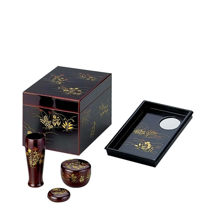茶箱　唐松 茶道具 茶箱（ちゃばこ）セット 茶箱 溜掻合 唐松蒔絵（三点