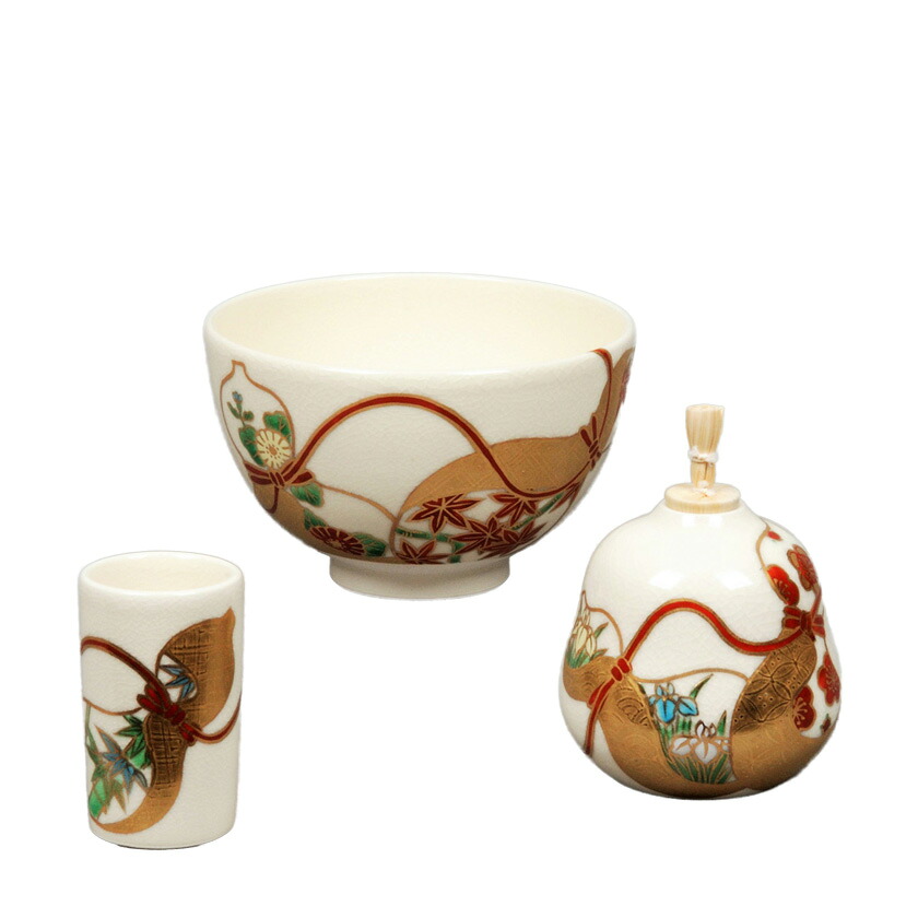 ポイント3倍以上（カード利用） 茶道具 陶器三点セット(茶碗・振出・茶巾筒) 仁清 瓢箪 善高｜お茶・茶道具・抹茶スイーツ千紀園