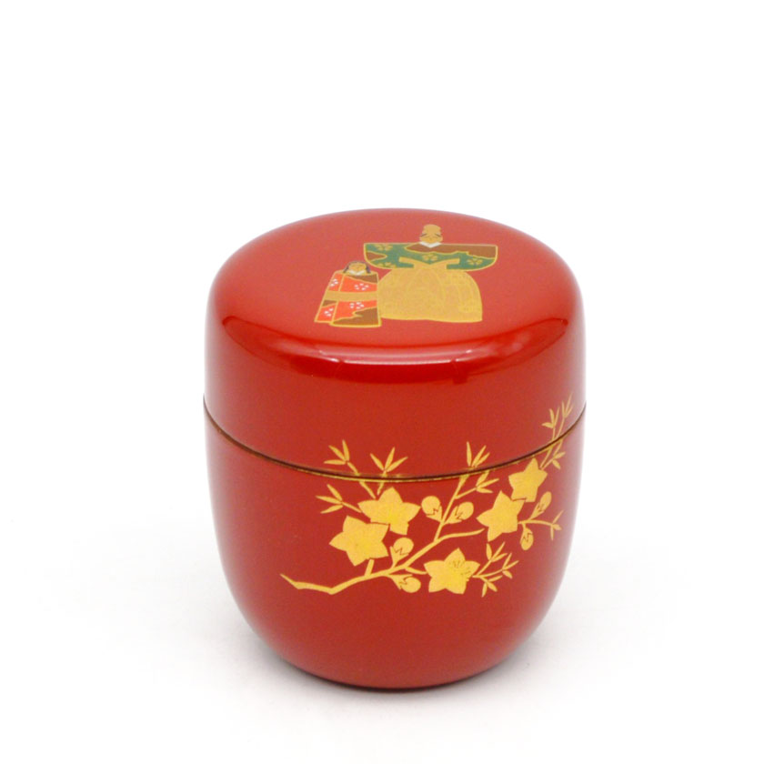 ポイント3倍以上（カード利用） 茶道具 薄茶器（うすちゃき） 中棗 朱 雛 中村 湖彩 お雛様 桃の節句 上巳の節句