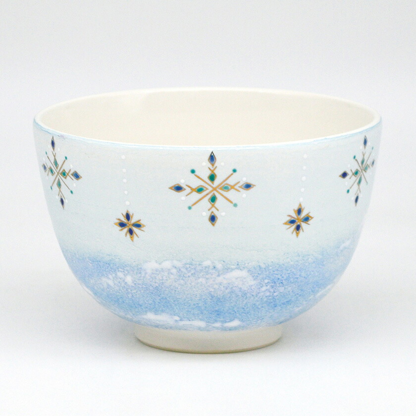 茶道具 抹茶茶碗（まっちゃちゃわん） 茶碗 白釉 瓔珞 雪結晶 山岡 善高 クリスマス Xmas Christmas 聖誕節