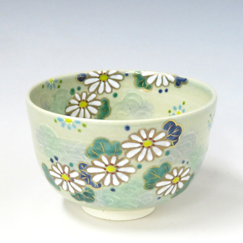 茶道具 抹茶茶碗（まっちゃちゃわん） 茶碗 彩画 青海波に菊 東山 深山
