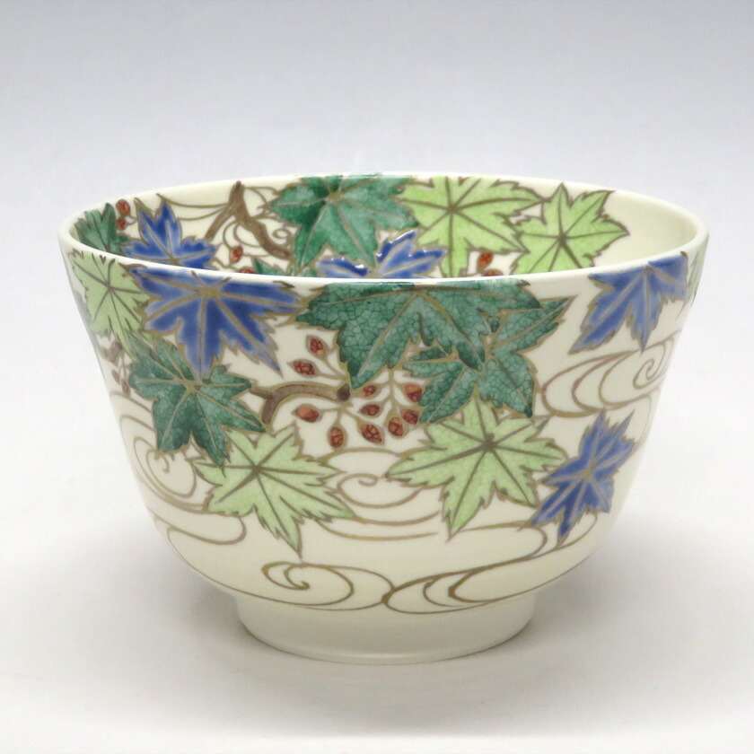 茶道具 抹茶茶碗（まっちゃちゃわん） 茶碗 色絵 青楓に流水 加藤 永山｜お茶・茶道具・抹茶スイーツ千紀園