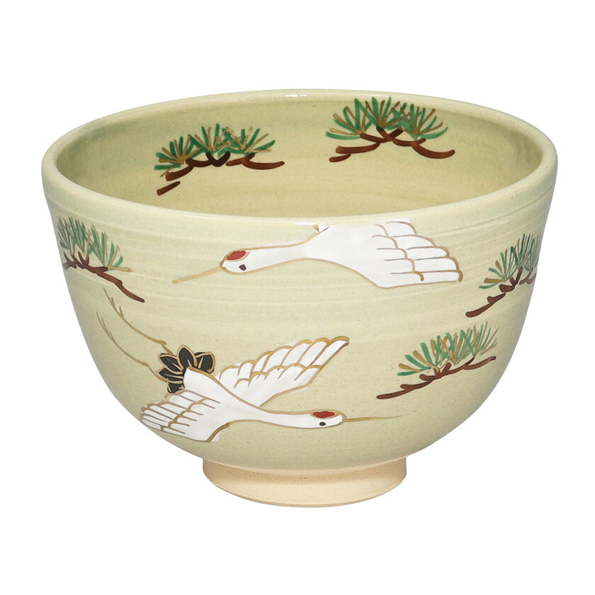 茶道具 抹茶茶碗（まっちゃちゃわん） 茶碗 色絵 松に鶴 東山 深山