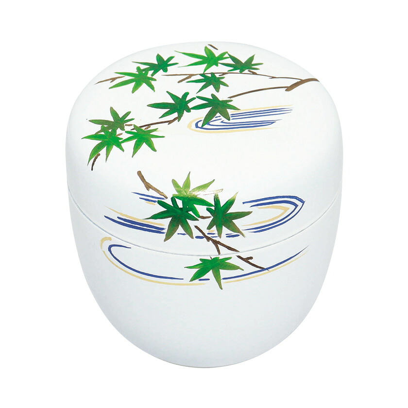 尖んがり3倍以上（歌留多当て嵌める） 茶道具 うす茶色器（うすちゃき） 白塗中棗 青楓水筋蒔絵 脂製 東雲