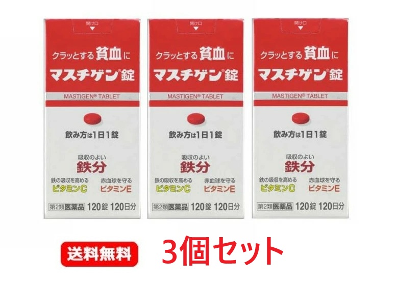 【第2類飲み薬】マスチゲン錠(120錠) ３個仕掛ける 貧血症 日本臓器製薬
