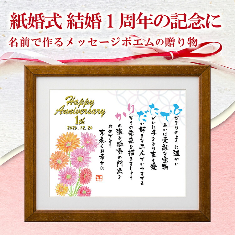 名前ポエム 紙婚式プレセント 名前 詩 （Mサイズ 京文字 1～2人）ネーム ポエム 額入り 名前 ポエム 夫婦 一周年記念 感謝状 両親 金婚式 プレゼント 名前詩 ギフト名入れ詩ポエム  古希 喜寿 傘寿 米寿 卒寿 お祝い 退職 金婚式 銀婚式 紙婚式 誕生日 ギフト 【送料無料】