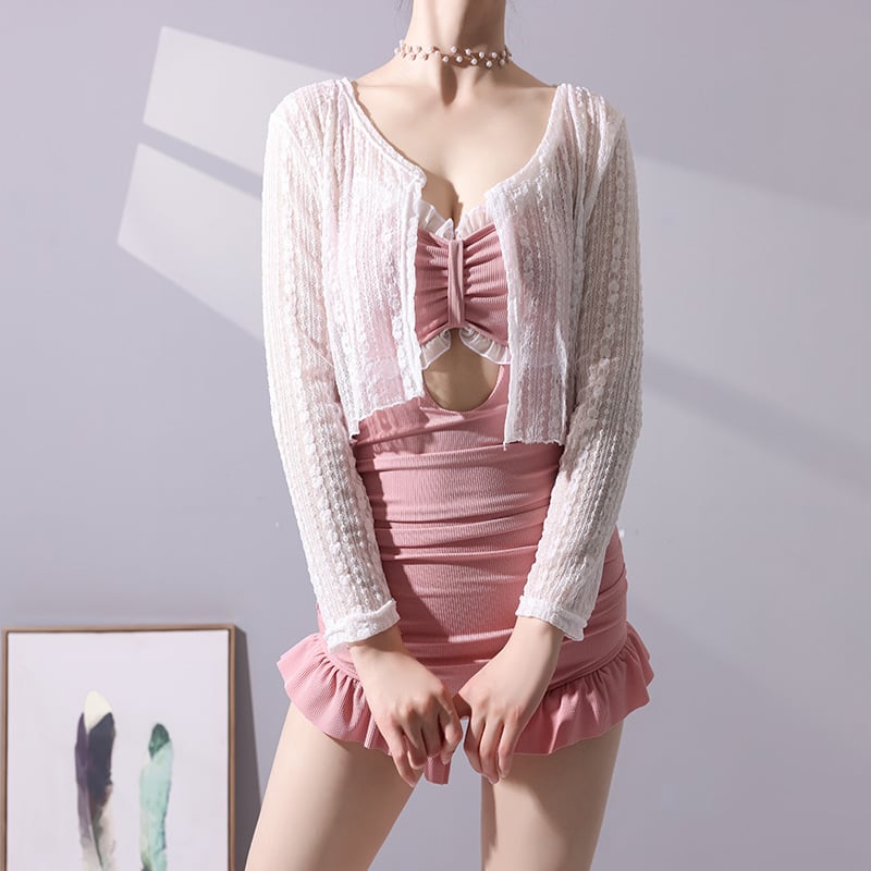 水着 ワンピース カーディガン Set 体系カバー水着 かわいい 大人可愛い きれいめ セクシー Sexy シンプル カジュアル ナチュラル ゴージャス 華やか 大人 大人っぽい おしゃれ お洒落 レトロ 送料無料激安祭