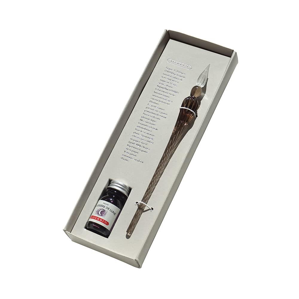 エルバン ガラスペン＆インクセット 専用箱入【ハンドクラフト】つむぎ グレー ＆ ミニインク ムーンシャドウ(10ml)セット【1670年創業フランスの伝統的ブランド】HERBIN hb21409set